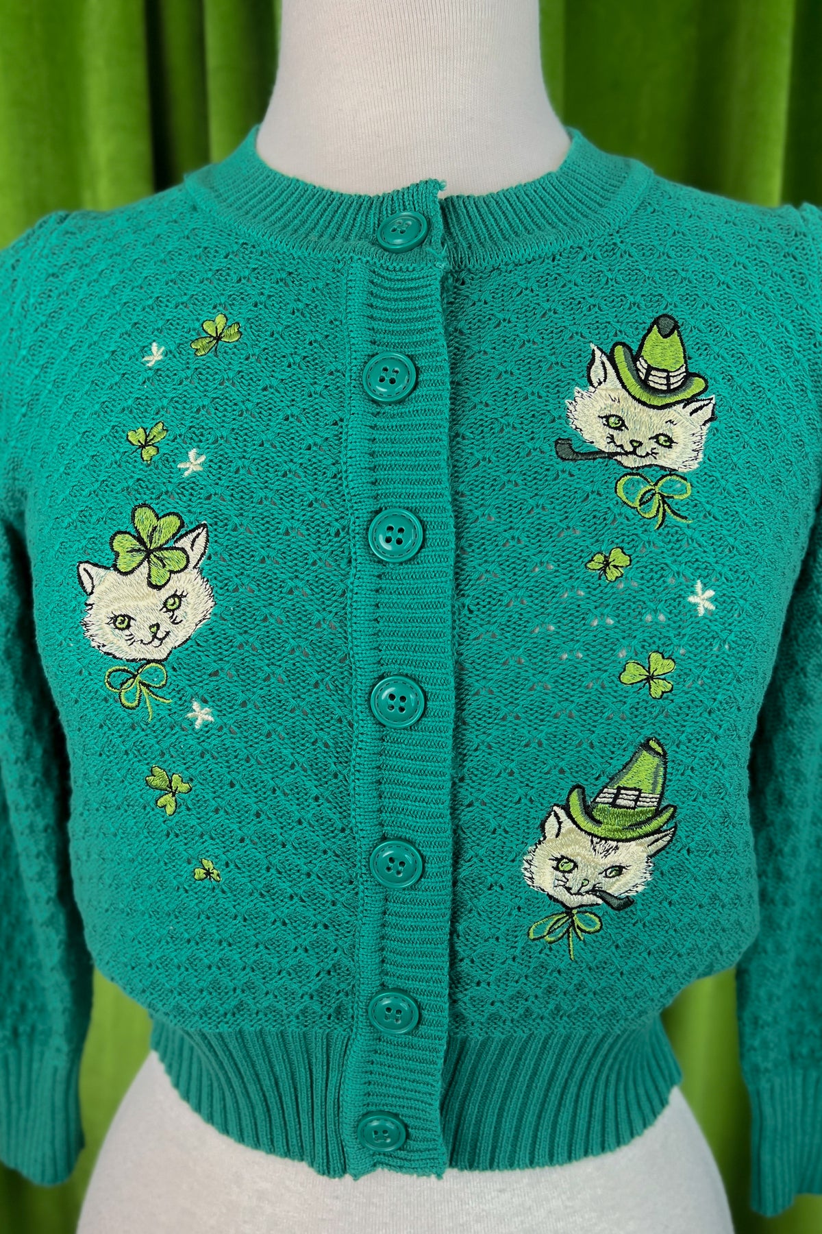 Paddy Cats Cropped Cardigan in Kelly Green | Mischief Made