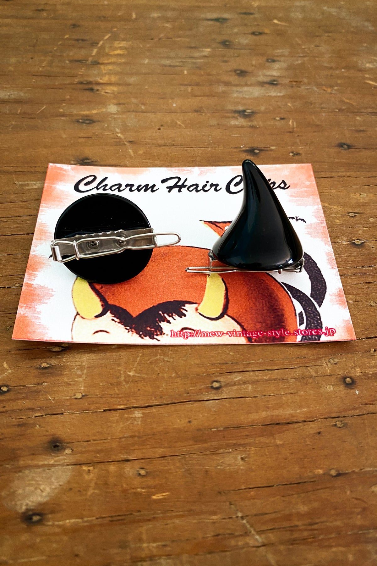 Devil horn hair clips in Black Mischief Made