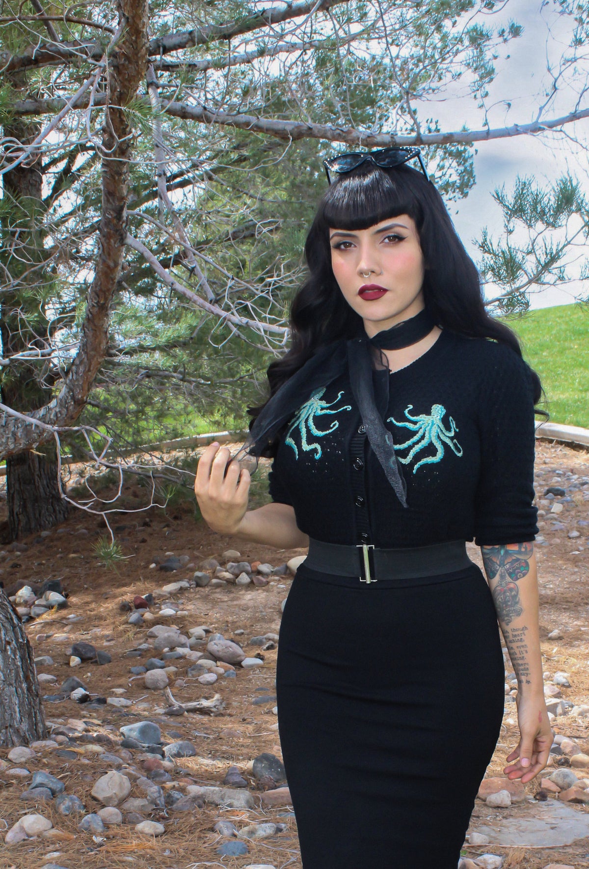 The Waltz Of The Octopus Cropped Cardigan in Black