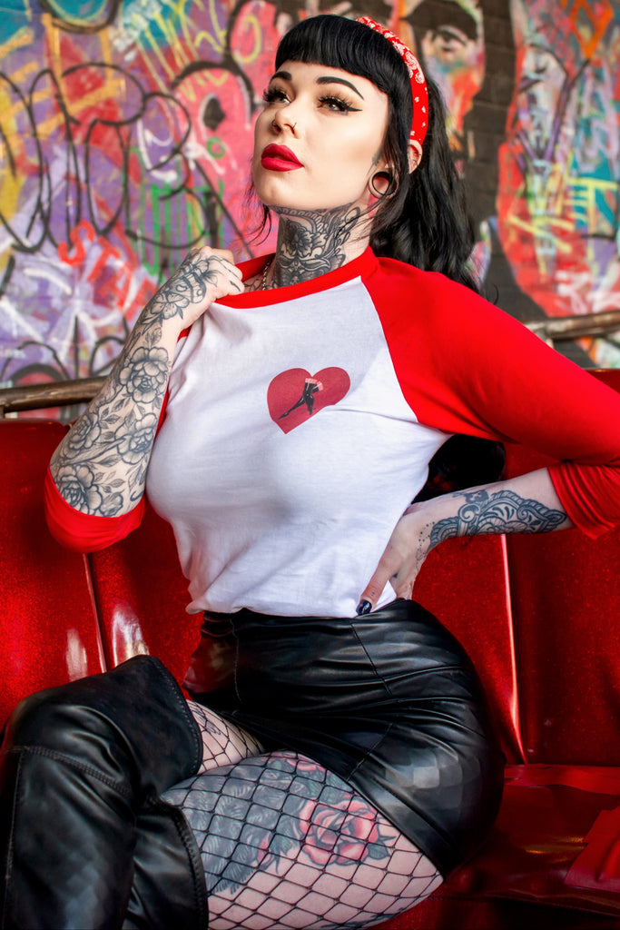 Step into Love Unisex Raglan Tee in White / Red