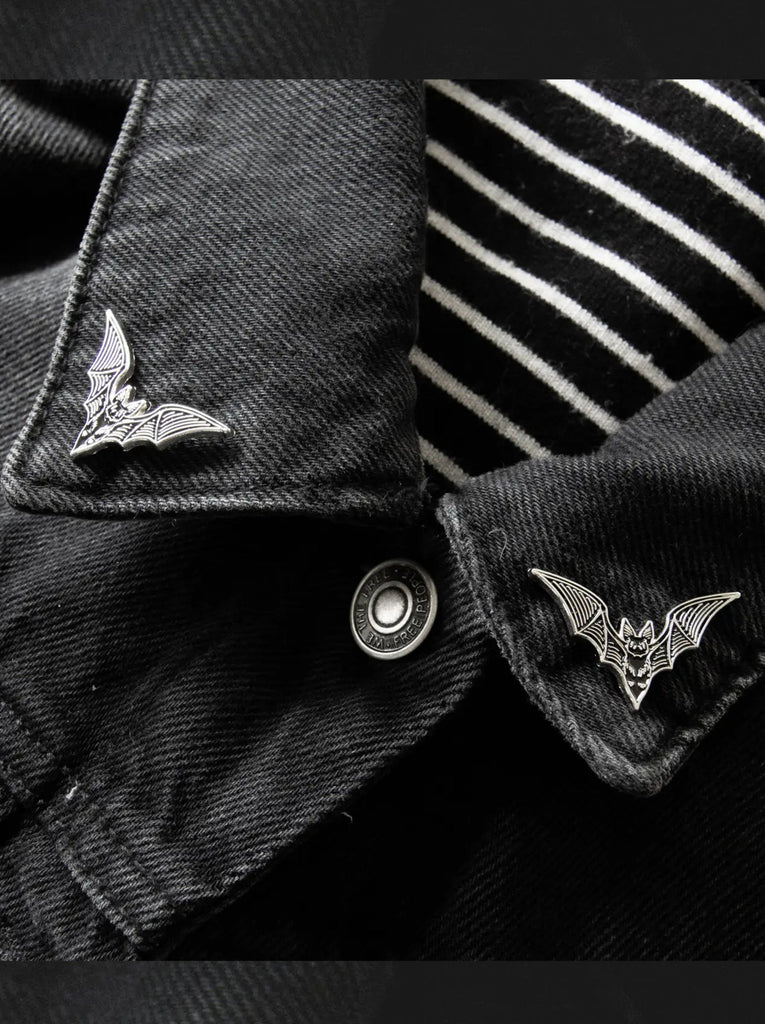 Bat Collar Point Enamel Pin Set of 2 - Black and Silver