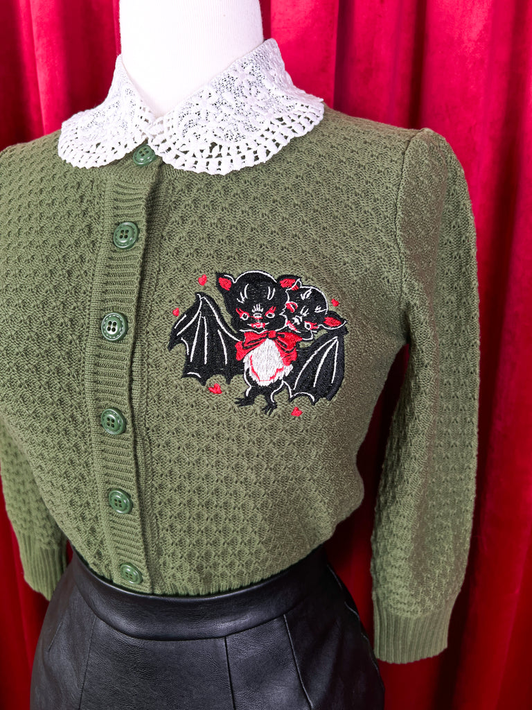 Bat Amour Cropped Cardigan in Sage | Mischief Made