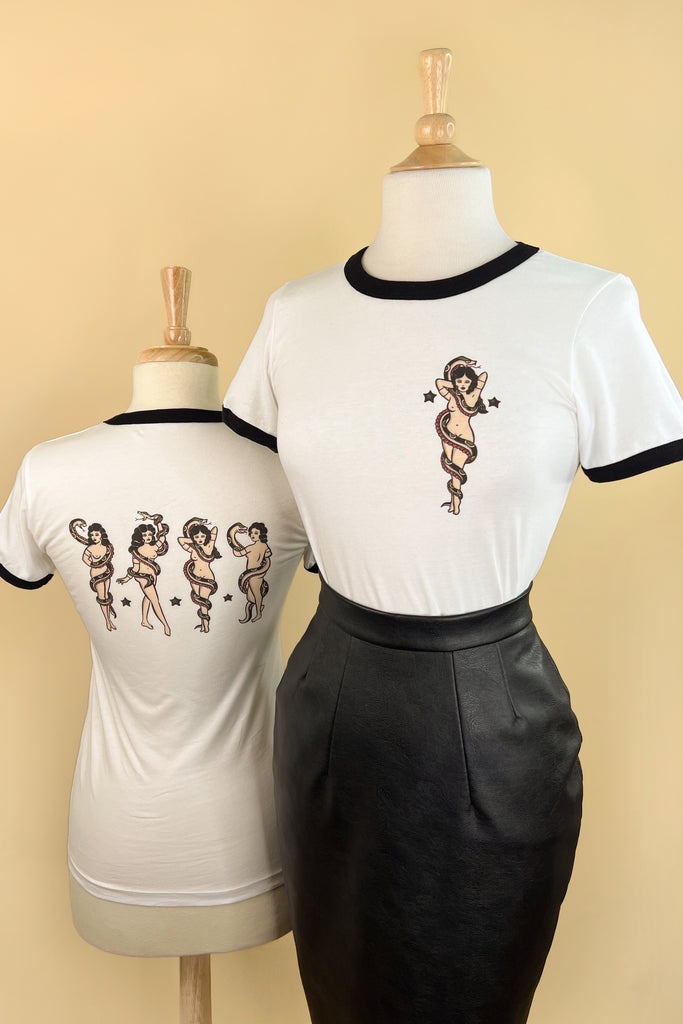 Boa Beauties Fitted Ringer Tee in White/Black