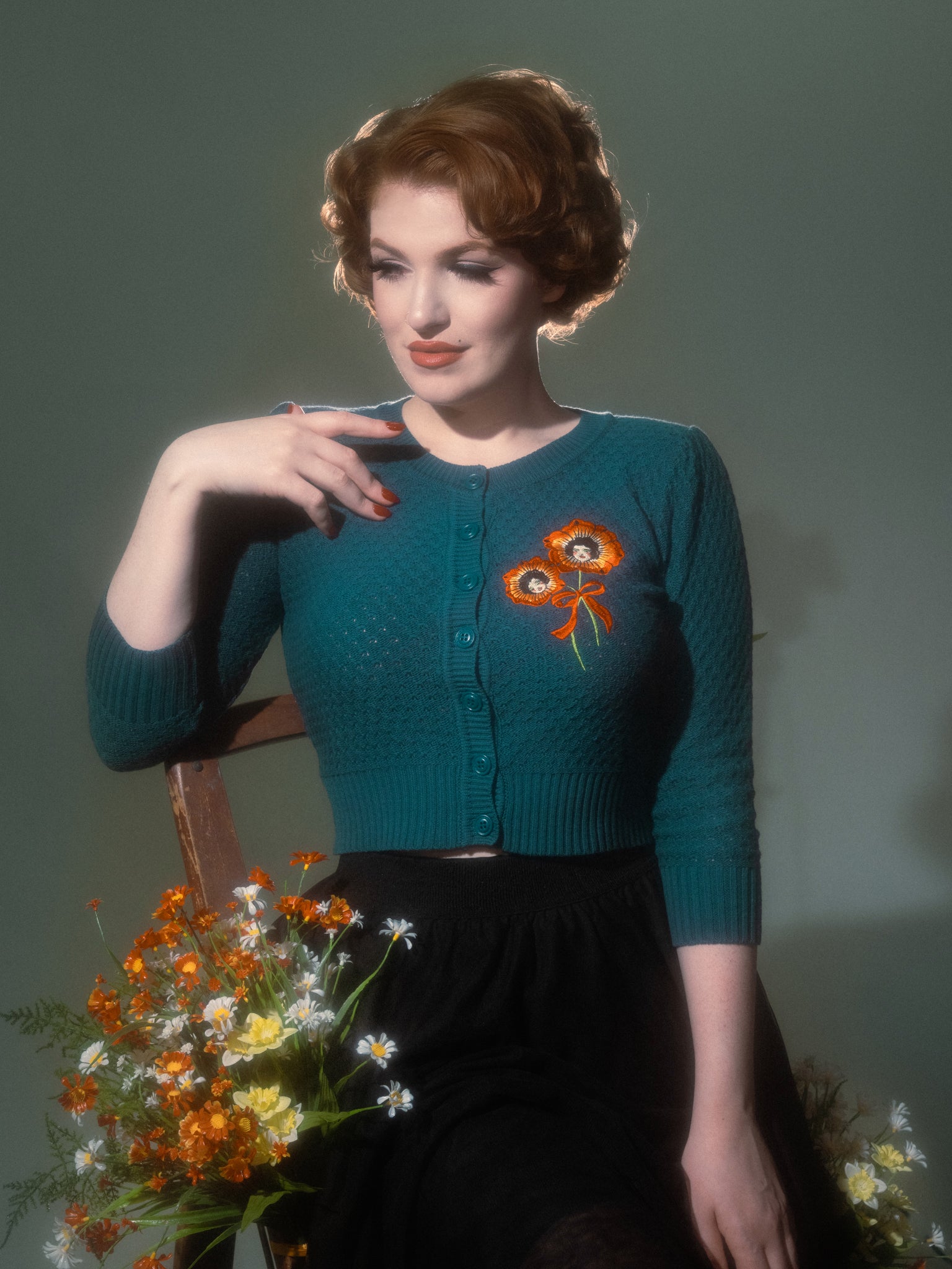 Blossom Sisters Cropped Cardigan in Peacock | Mischief Made