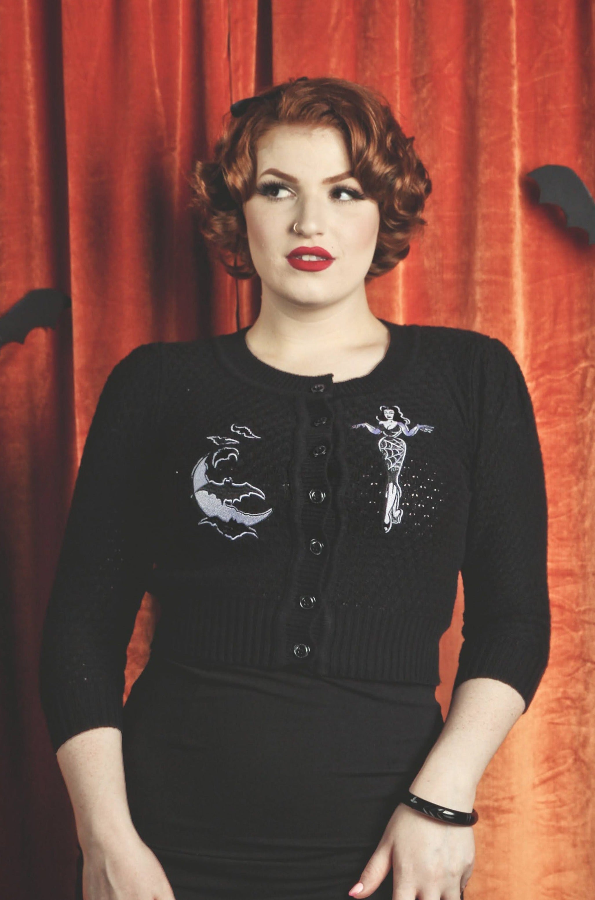 Deadly Dame Cropped Cardigan in Black | Mischief Made