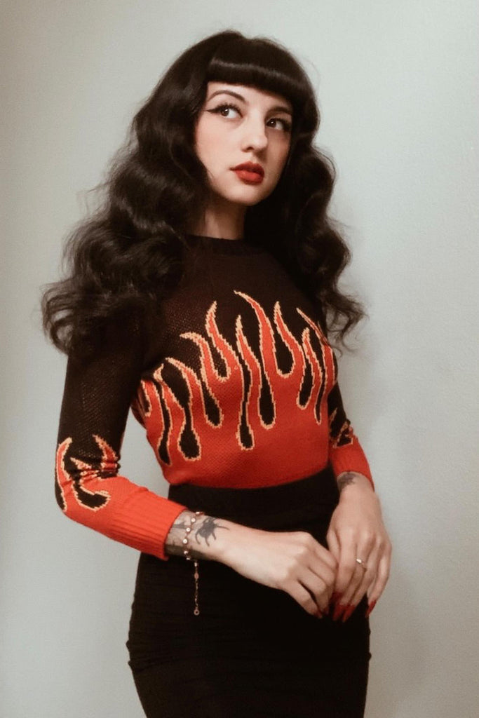 Girls on Fire Sweater in Black by Psycho Apparel
