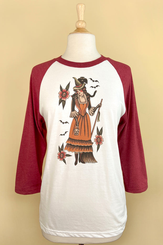 My Witch Unisex Raglan Tee in White/Red