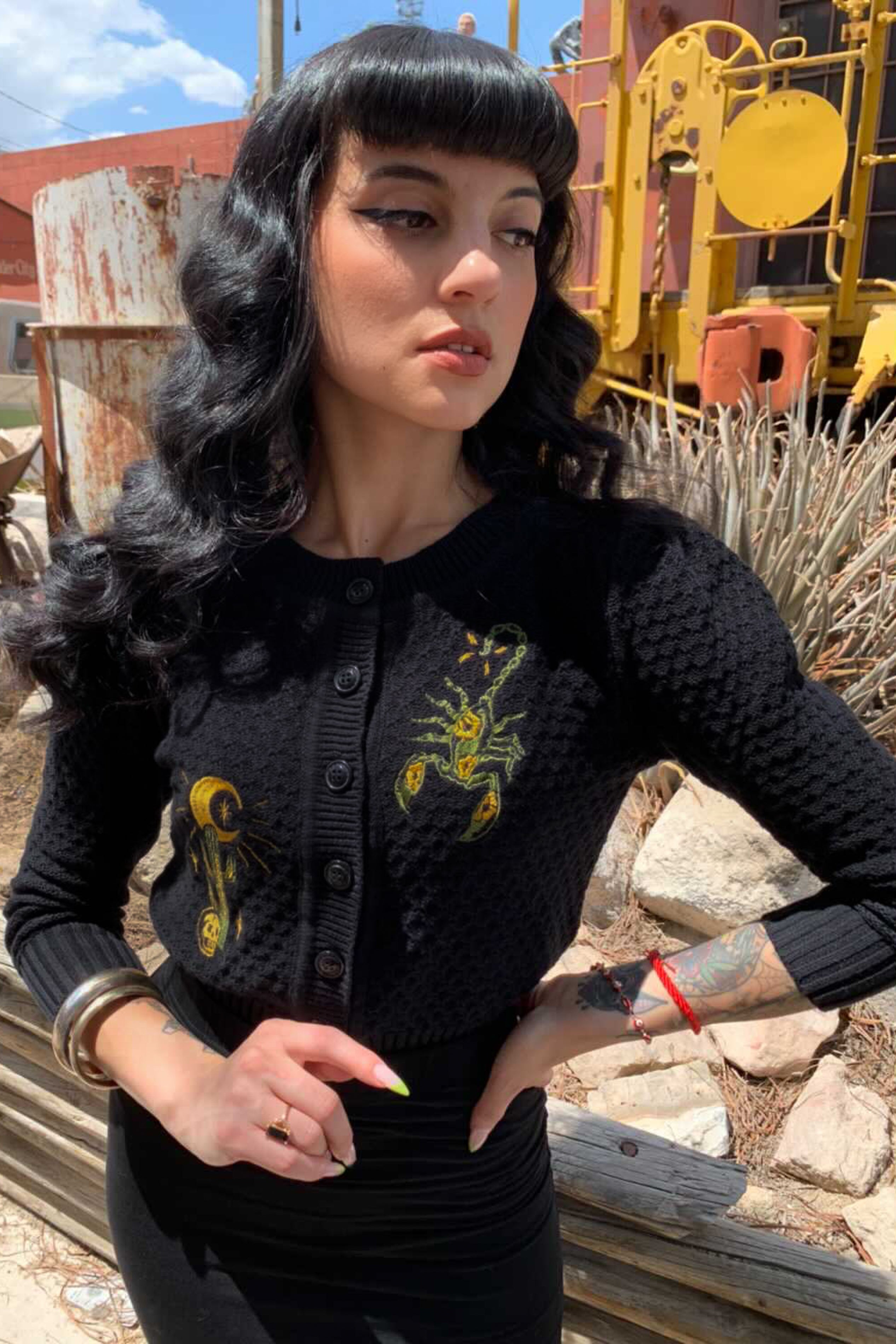 The Scorpion Cropped Cardigan in Black | Mischief Made
