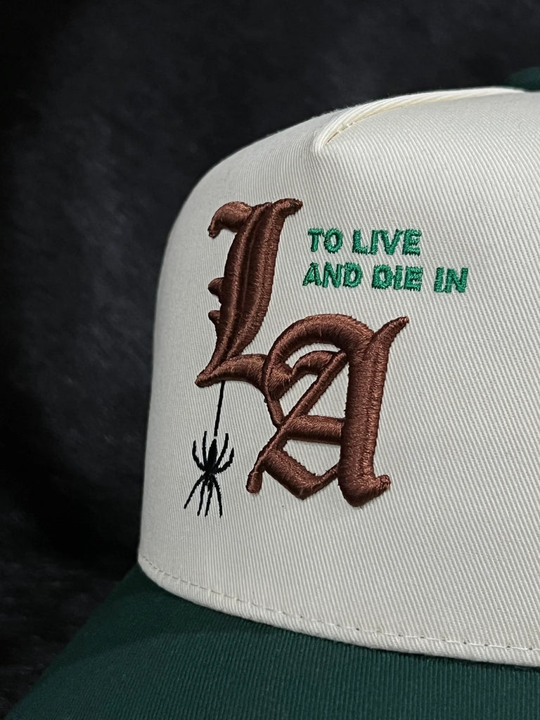 To live and Die in LA 5 Panel Snap Back in Natural/Green by Delinquent Bros