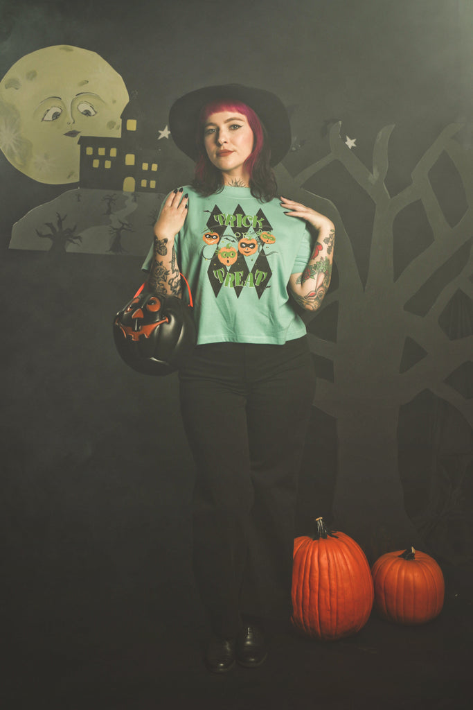 Trick or Treat 2 Cropped Tee in Saltwater