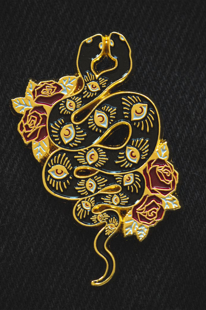 Two Headed Snake Gold Enamel Pin For Witchy Fashion
