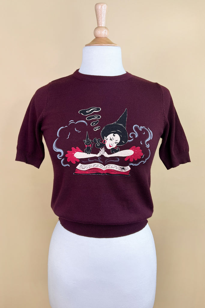 Witch Bible short sleeve Sweater in Burgundy