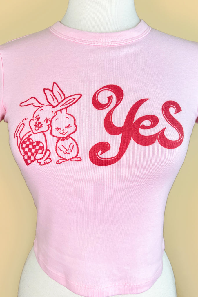 Yes or No Pink Cropped Baby tee