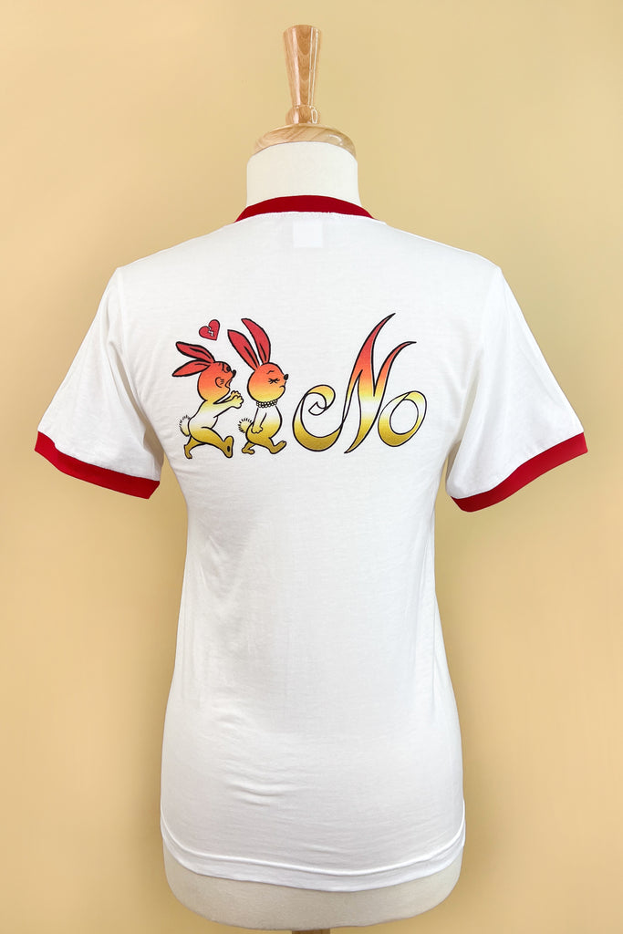 Yes or No Unisex Ringer Tee in White/Pio Red