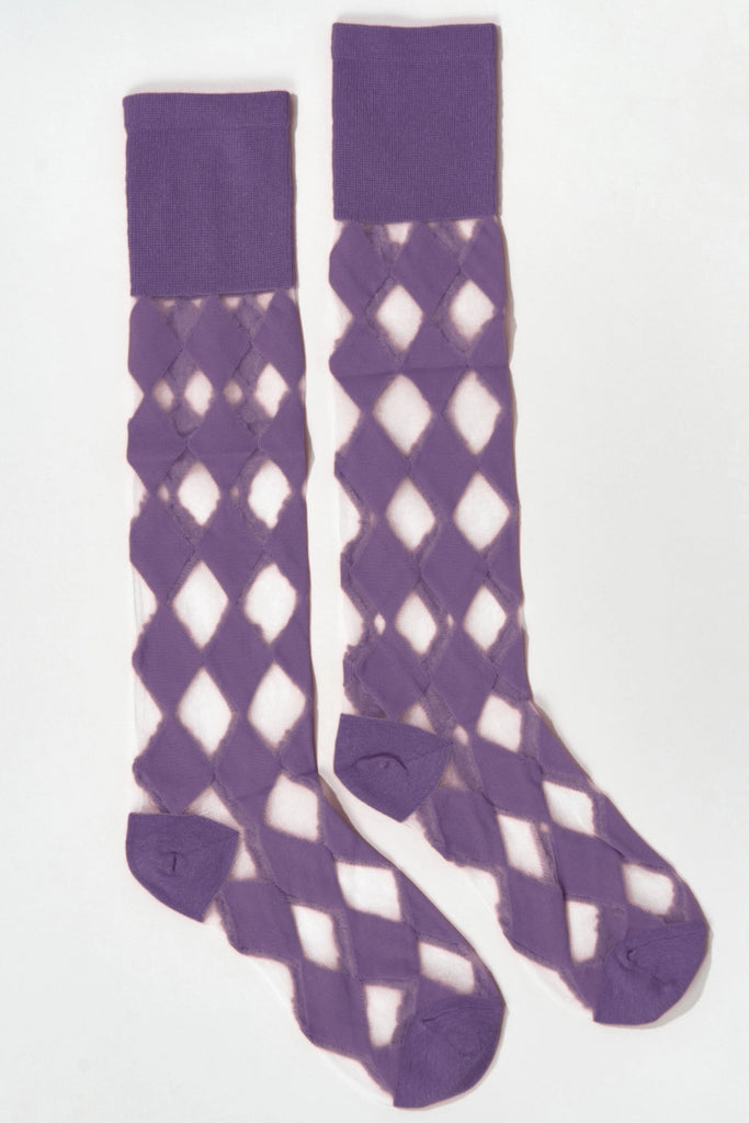 Argyle Pattern Knee Socks in Purple