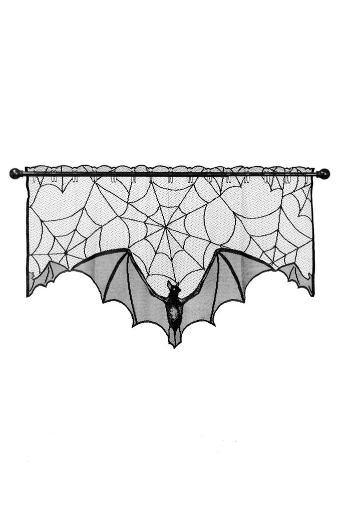 Creepy Crawly Halloween Bat Spider Web Valance Black