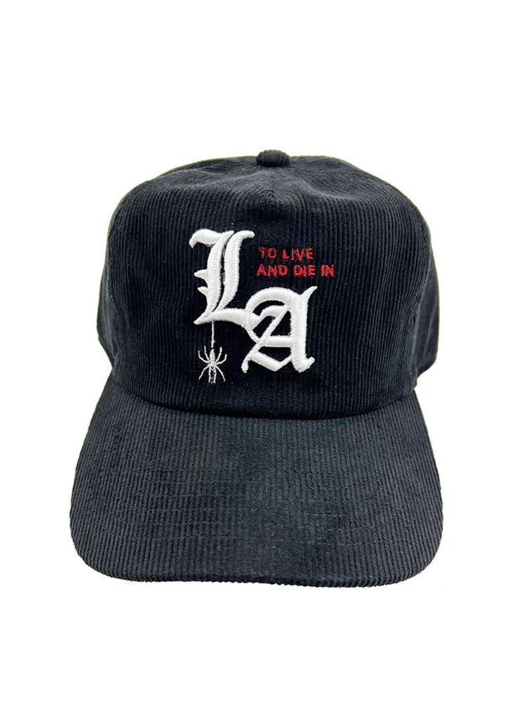 To Live and Die in LA Corduroy Snap Back Cap in Black by Delinquent Bros