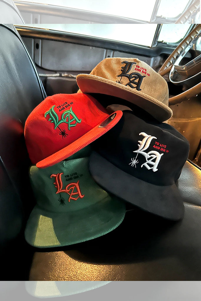 To Live and Die in LA Corduroy Snap Back Cap in Green by Delinquent Bros