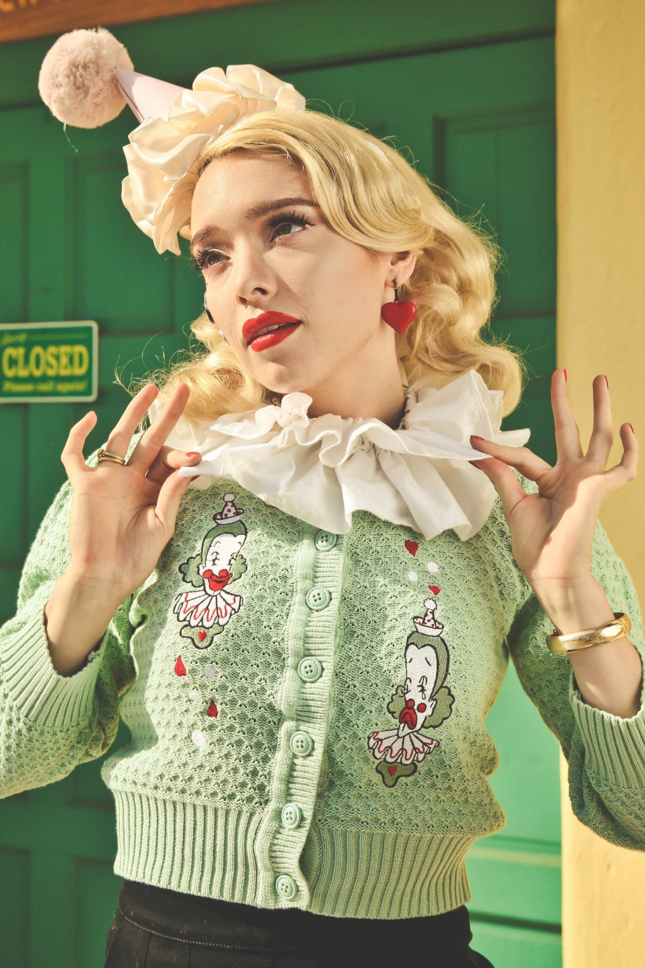Cardillo カーディロ　Mサイズ Dear Clown Cropped Cardigan in Mint | Mischief Made