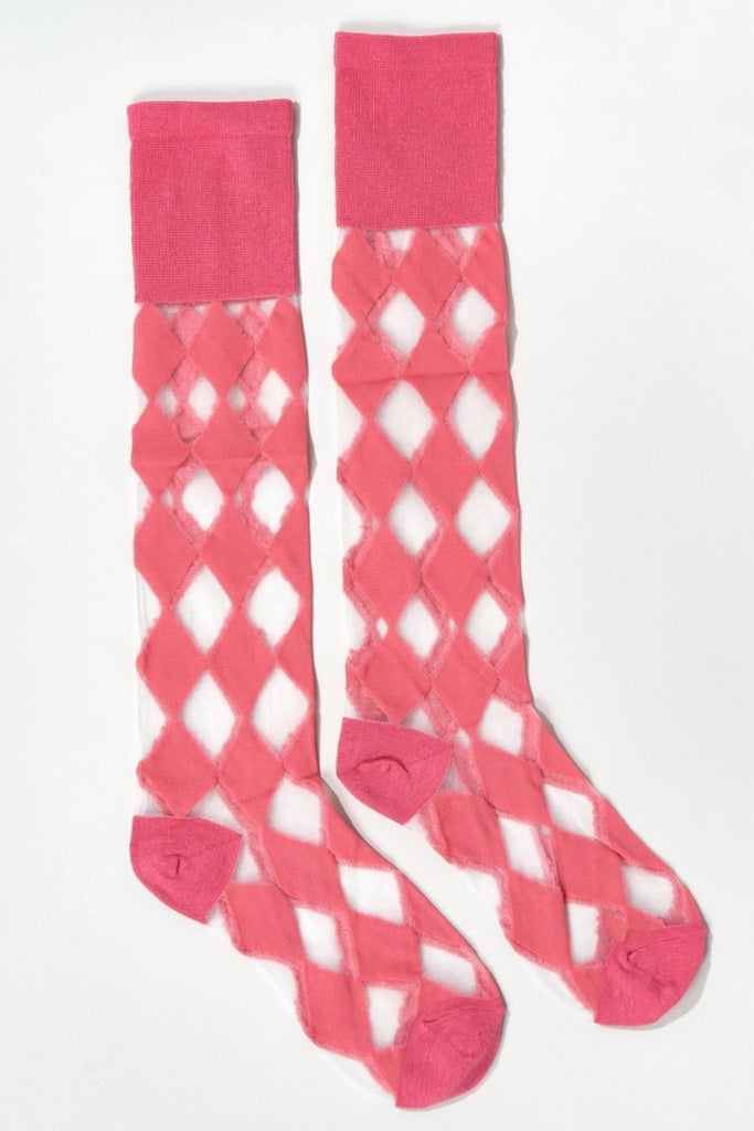 Argyle Pattern Knee Socks in Pink