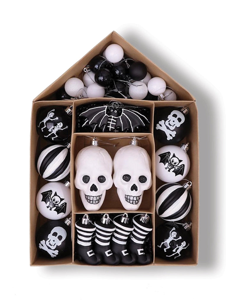 Halloween Skeleton Black and White Ornament Set