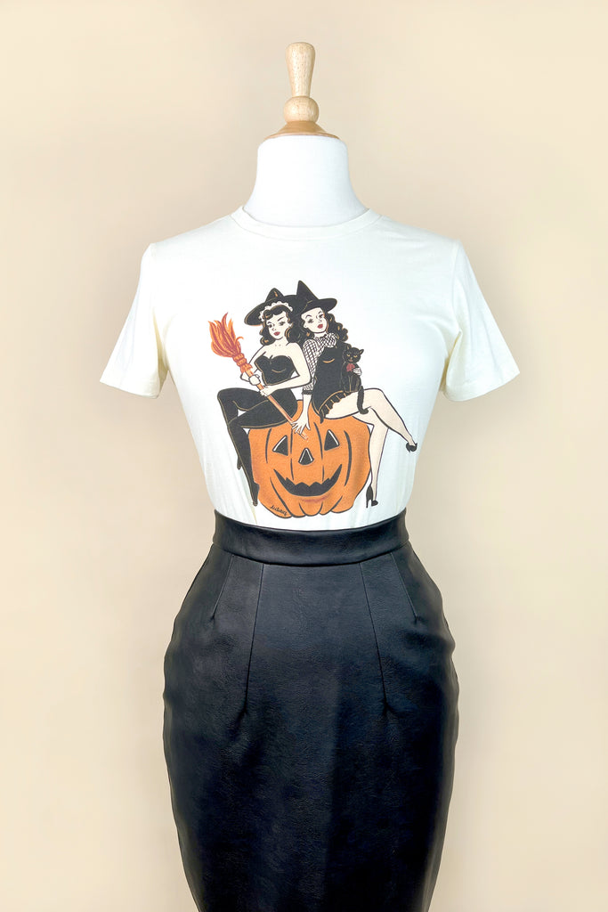 Witch Sisters Fitted Tee in Ivory