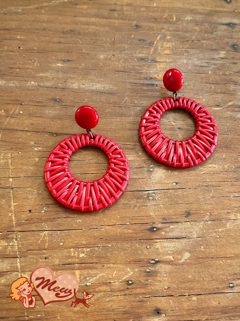 Red Straw Hoop Earrings