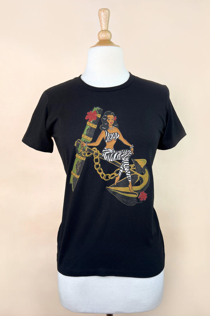 Anchors Aweigh Fitted Tee in Black