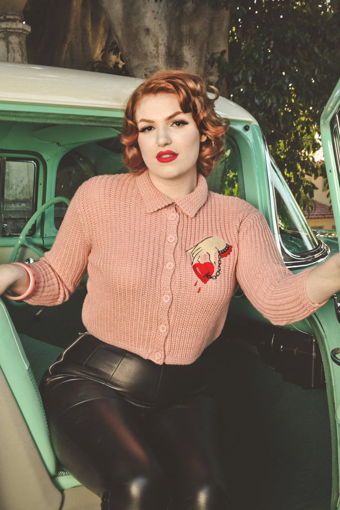 Captive Heart Collared Cropped Cardigan in Peach