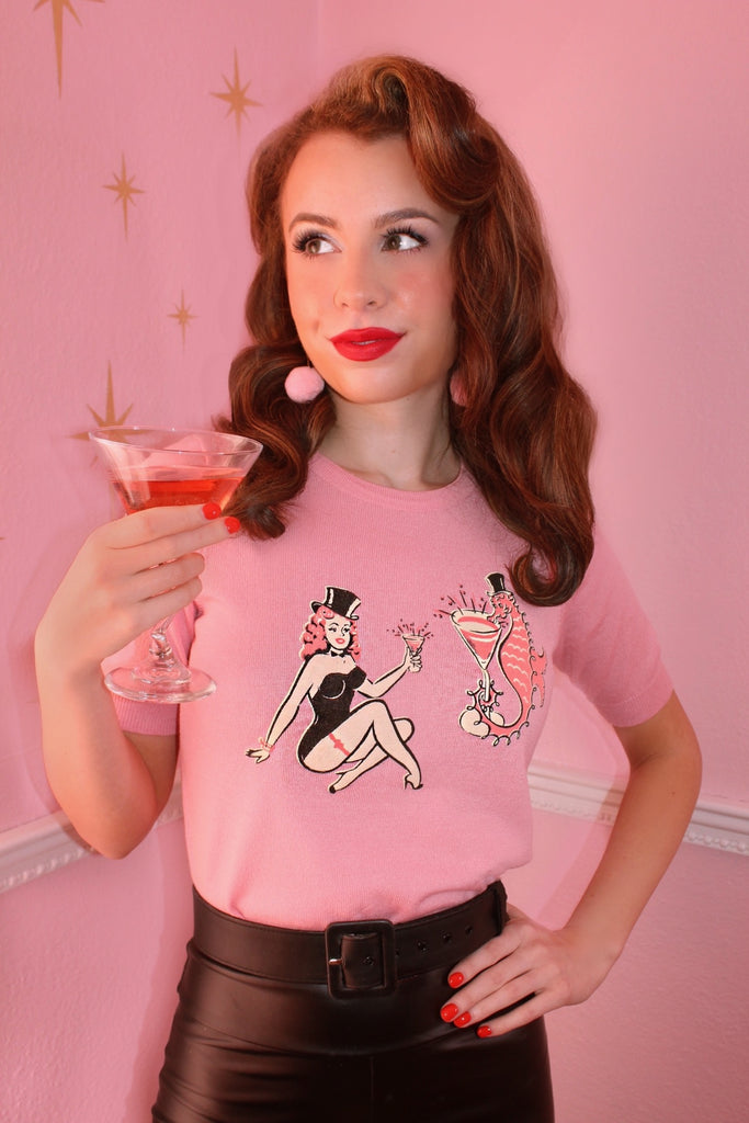 Cocktail Party short sleeve Sweater in Pink
