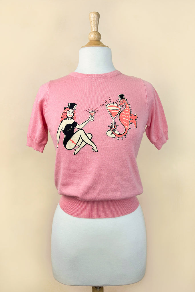 Cocktail Party short sleeve Sweater in Pink
