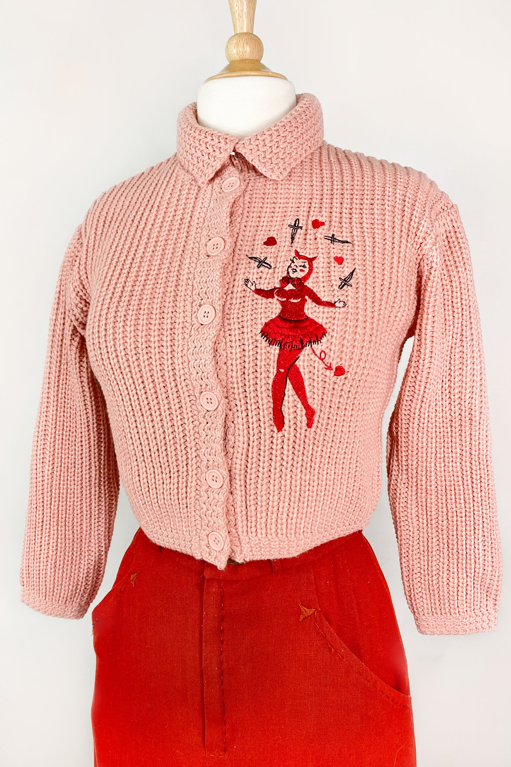 Dagger Devil Cropped Sweater in Peach | Mischief Made