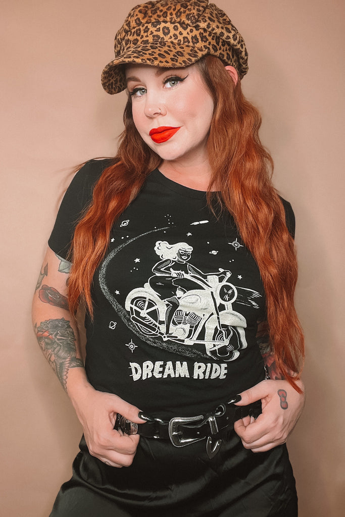 Dream Ride Fitted Tee in Black