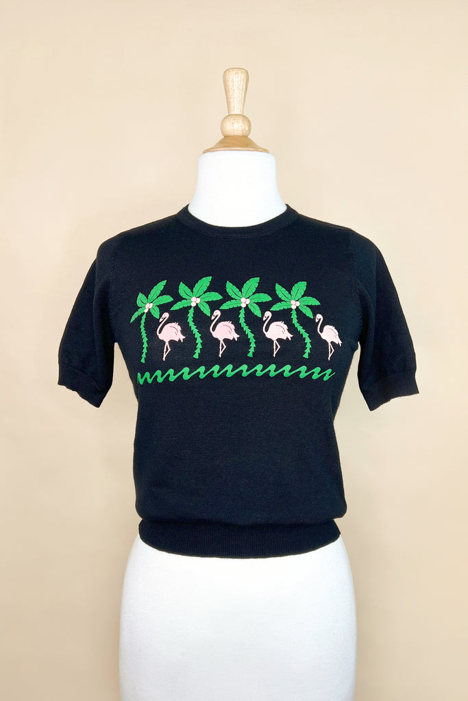 Flamingos short sleeve Sweater in Black