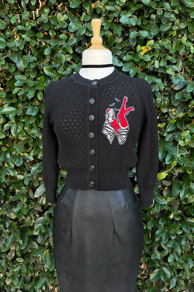 Haunted Holiday Holiday Show Cropped Cardigan in Black