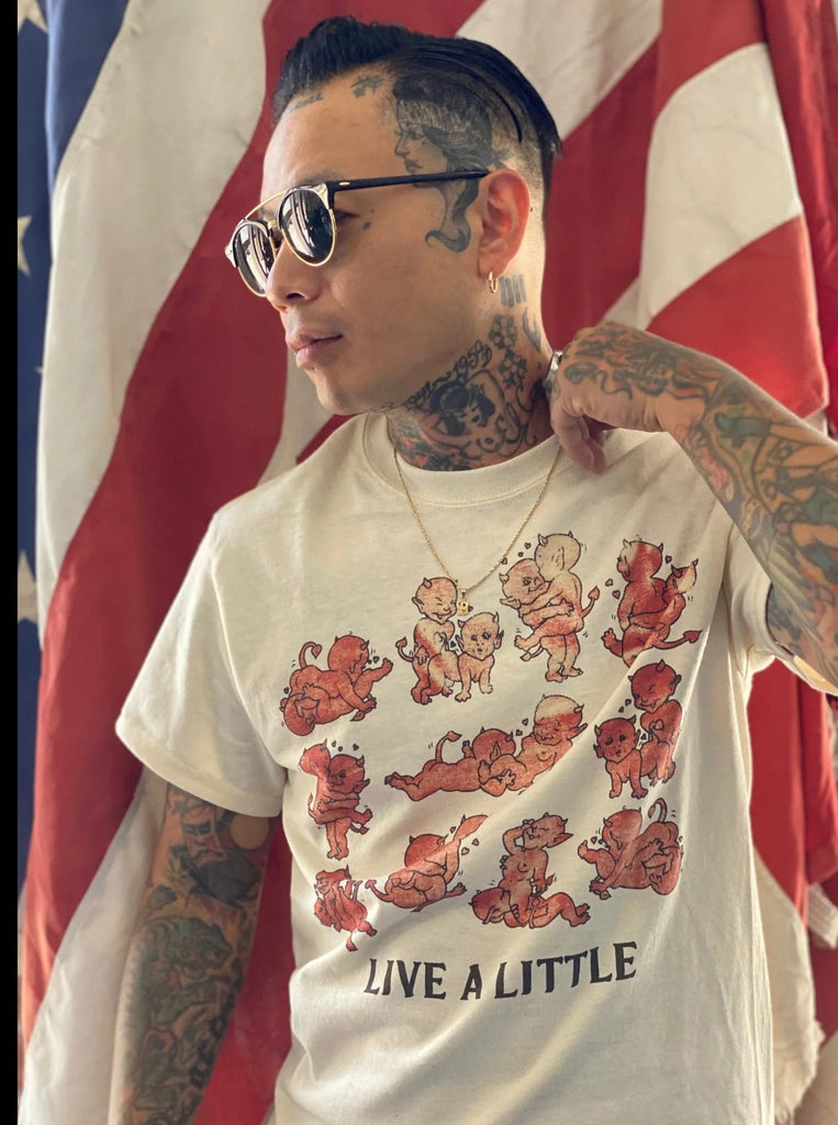 Live a little Men's Tee in Natural by Delinquent Bros