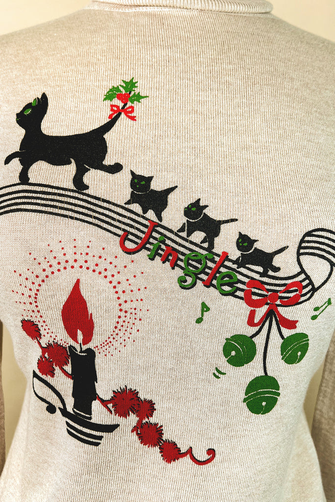 Jingle Cats Turtleneck Sweater in Beige