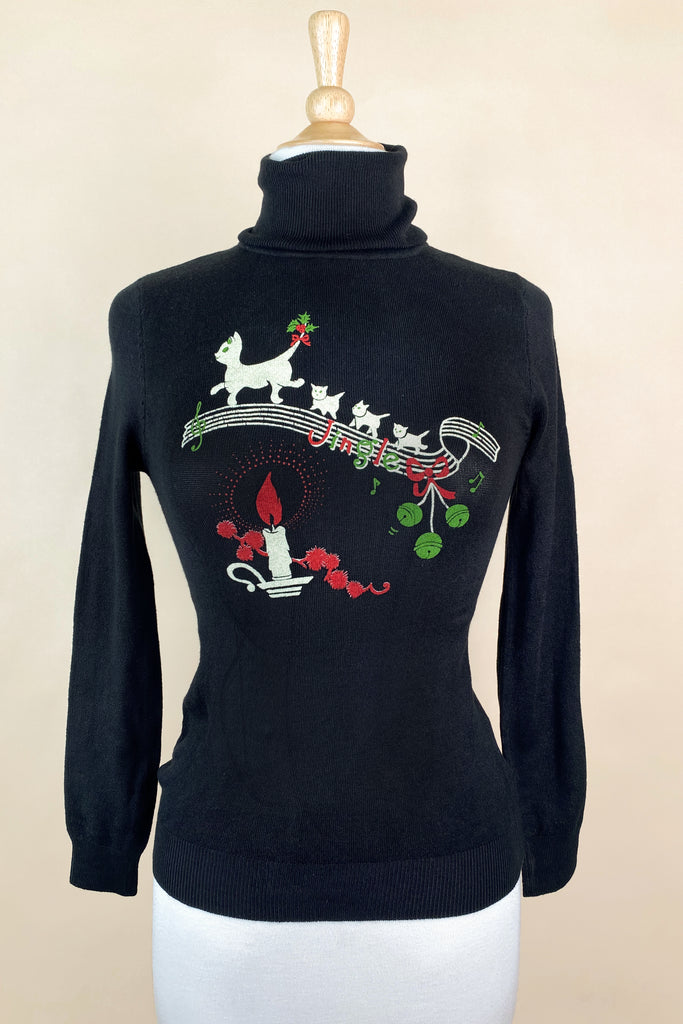 Jingle Cats Turtleneck Sweater in Black