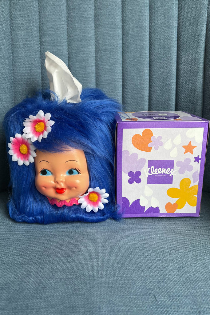 Kitsch Retro Vintage Dimple Doll Blue Tissue Box Cover