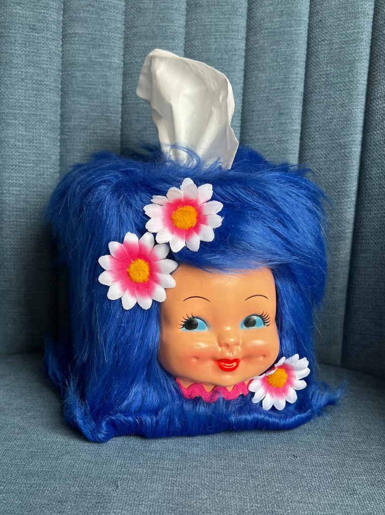 Kitsch Retro Vintage Dimple Doll Blue Tissue Box Cover