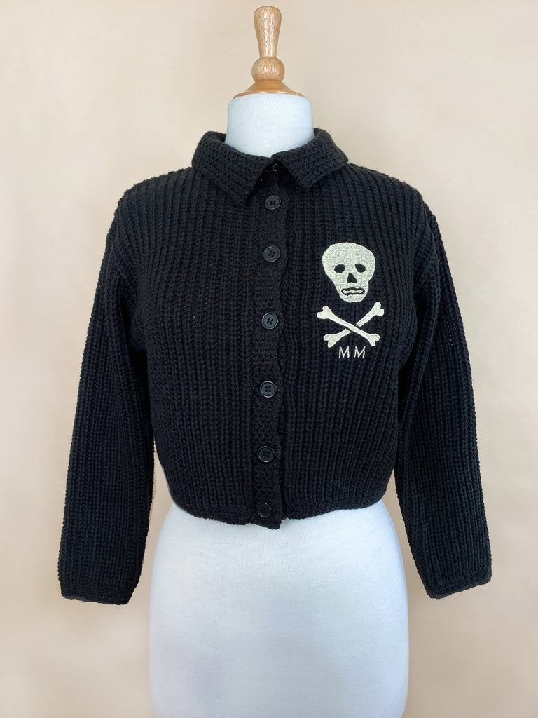MM Skull Knit Cropped Collared Sweater in Black