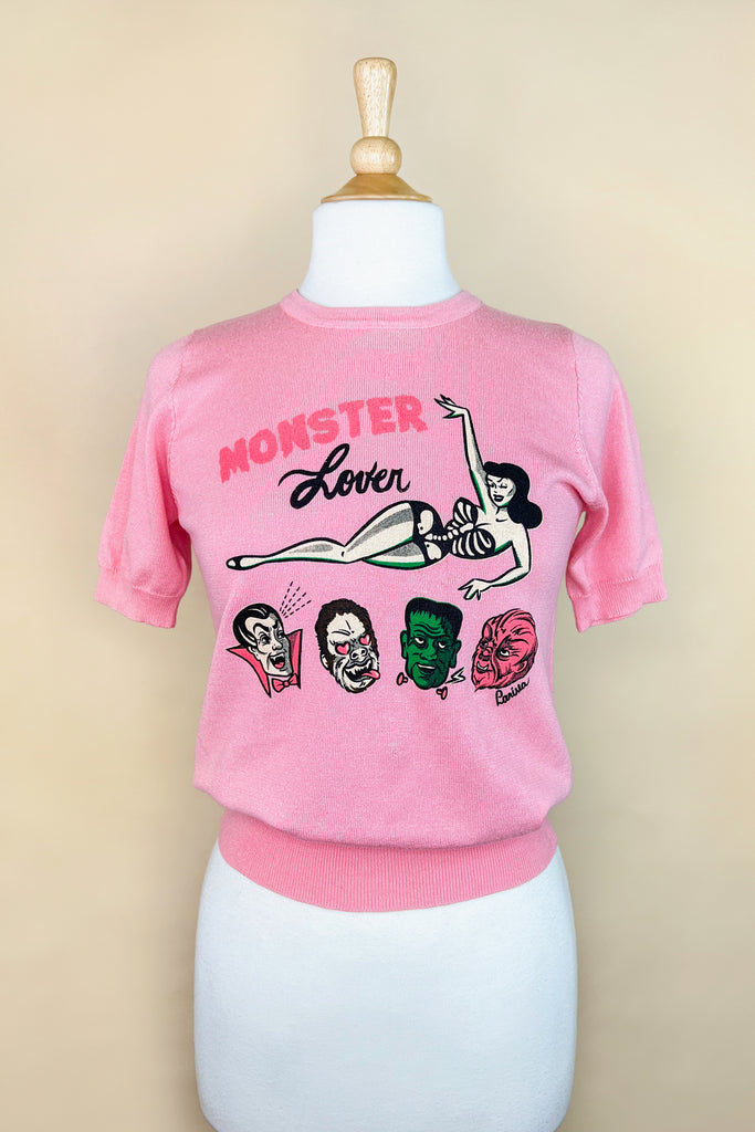 Monster Lover short sleeve Sweater in Pink