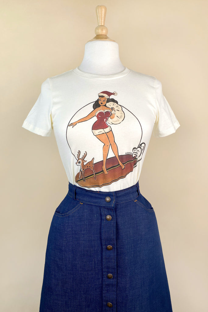 Santa's Surf Girl Fitted Tee in Ivory