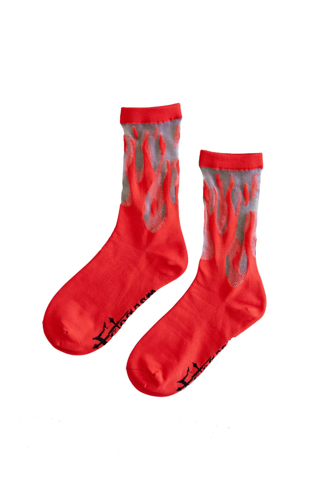 Sheer Flame Socks in Red