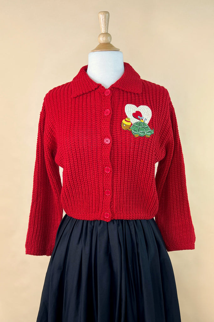 Slowpoke Collared Cropped Sweater in Red