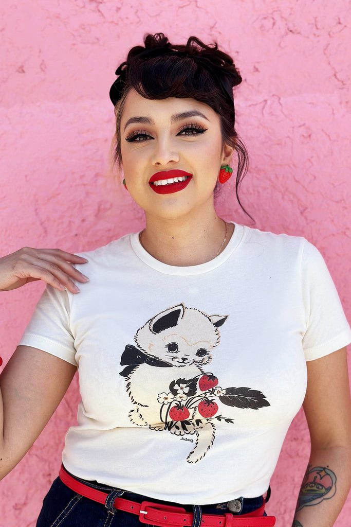 Strawberry Fields Forever Fitted Tee in Ivory