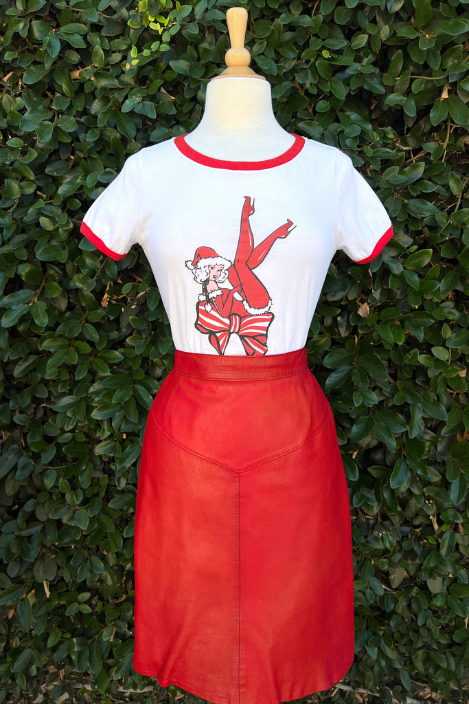Sweet Holiday Show Fitted Ringer Tee in White/Red