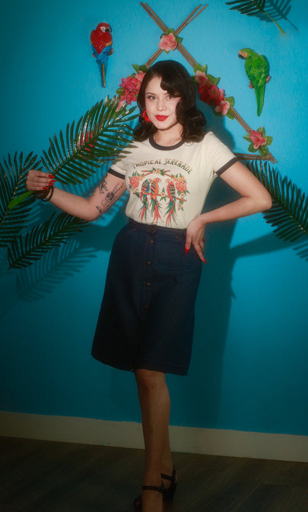 Tropical Serenade Fitted Ringer Tee in Natural/Navy