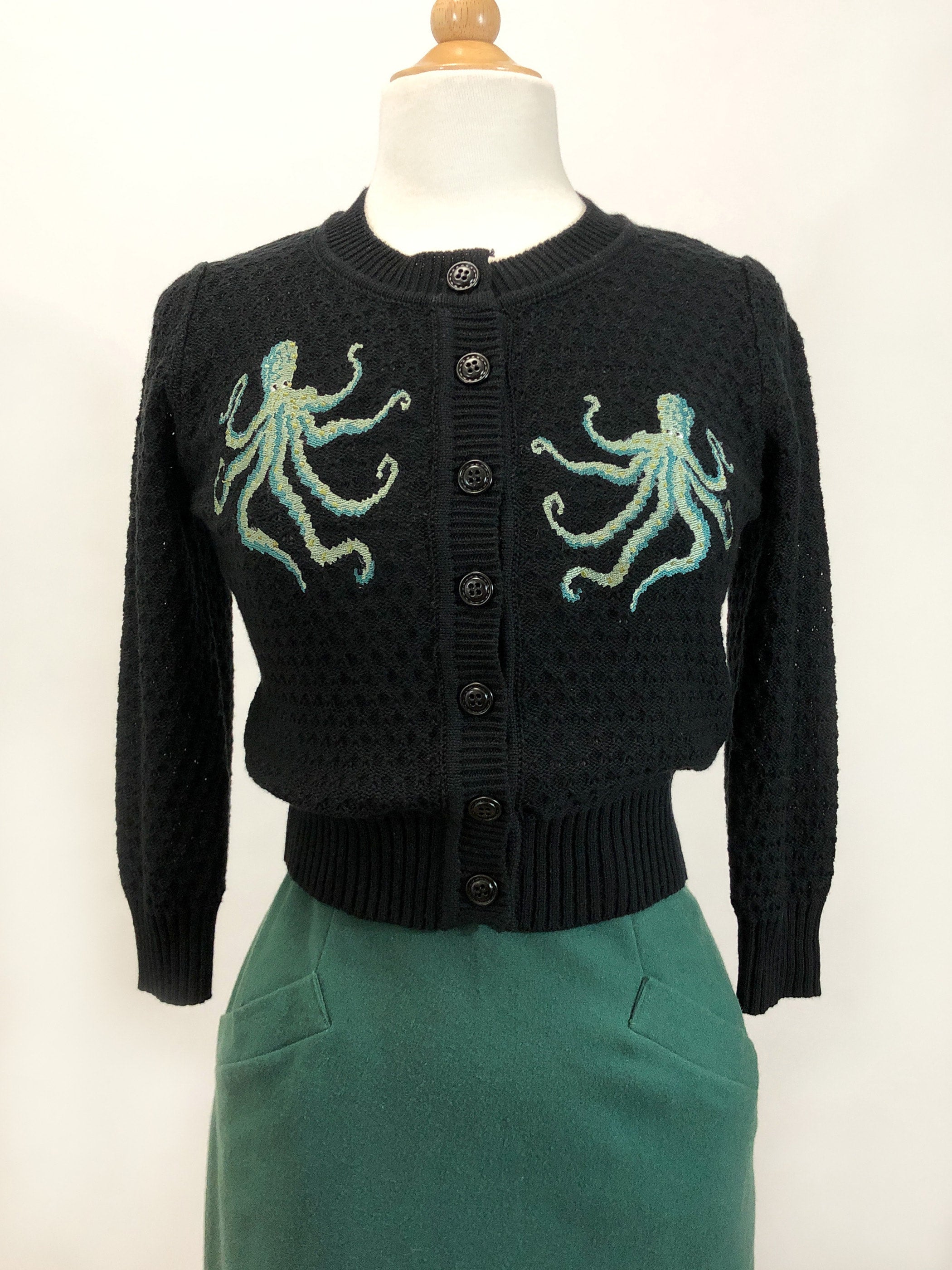 The Waltz Of The Octopus Cropped Cardigan in Black | Mischief Made