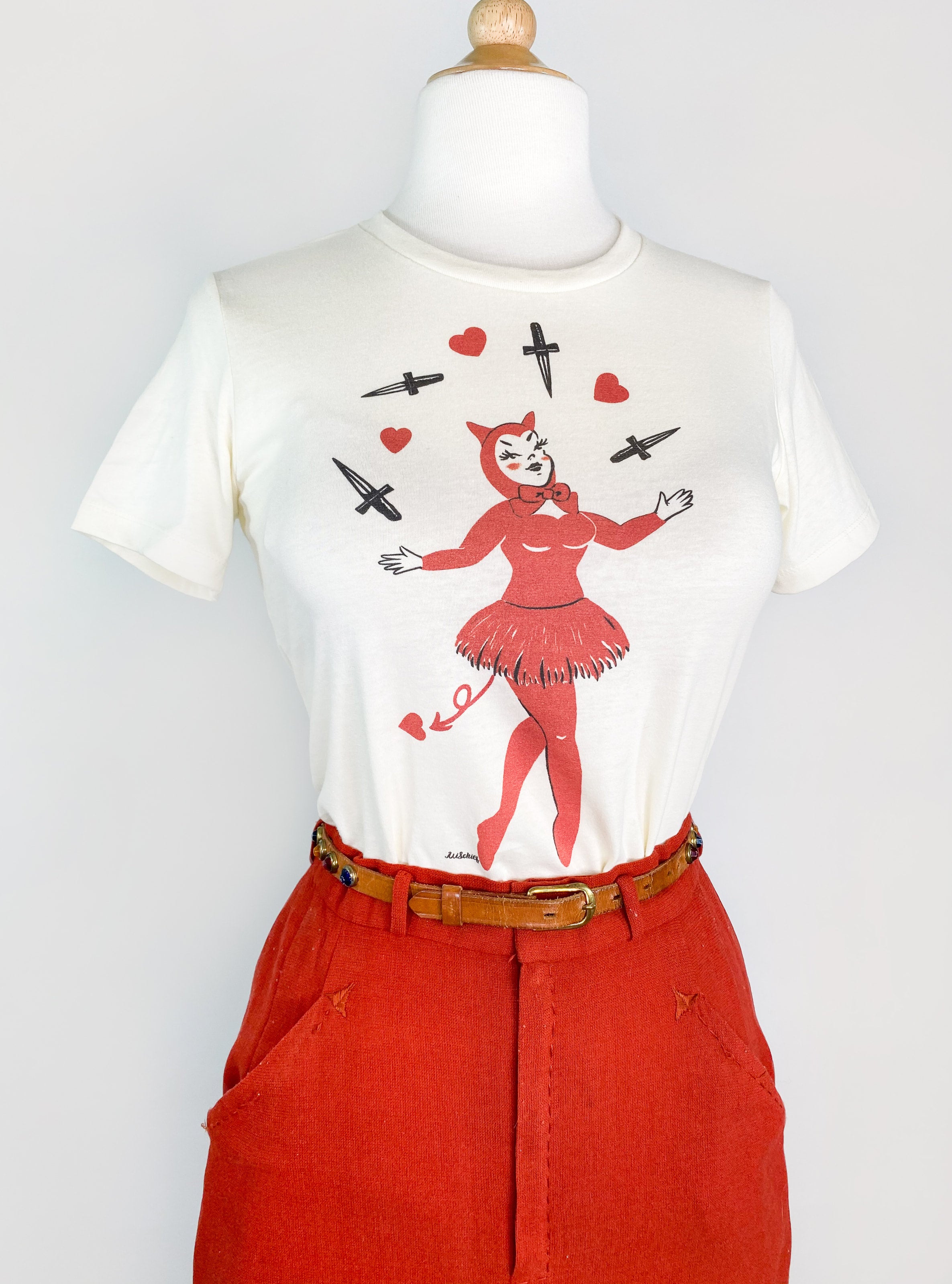 Dagger Devil Fitted Tee in Ivory | Mischief Made